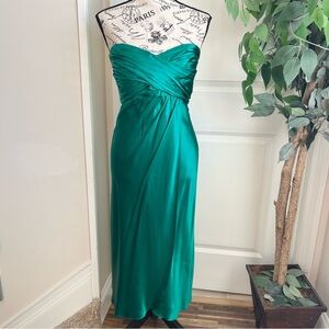 Banana Republic Y2K Silk Strapless Midi Dress Emerald Green Sz 6
